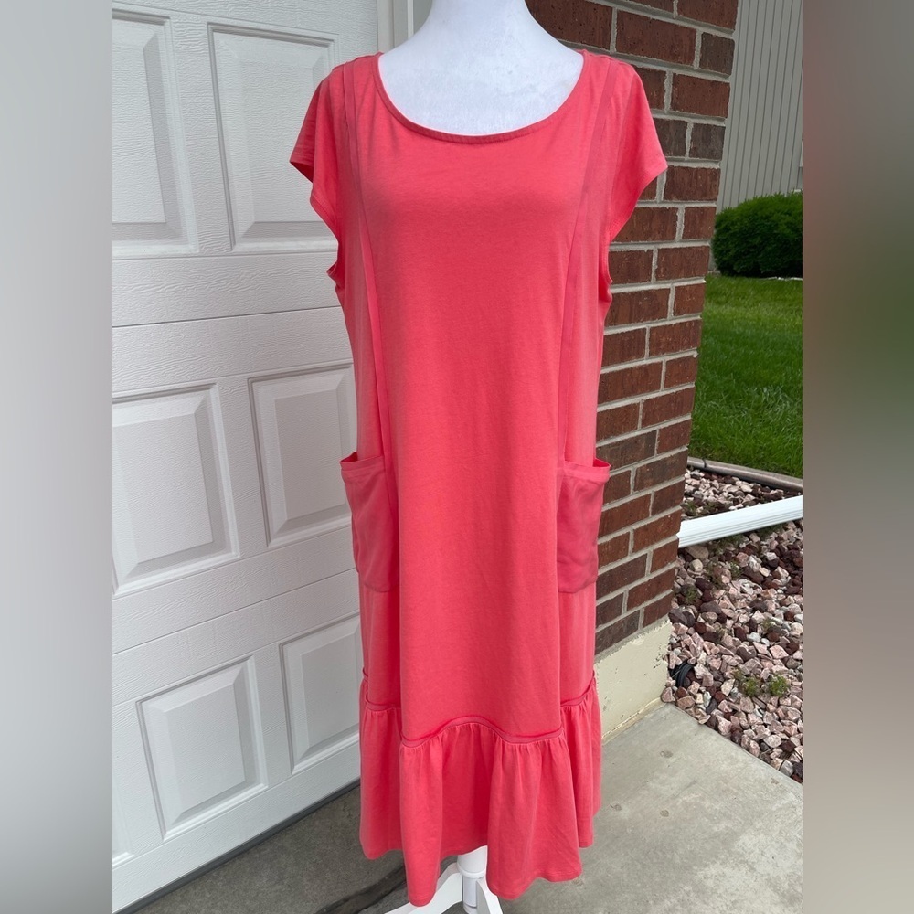 Soft Surroundings Coral Fleuri Midi Dress, Size Large